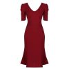 Pretty Kitty Fashion Vintage 1940S Wine Gathe Puff Sleeve Pencil Dress | Pencil Dresses