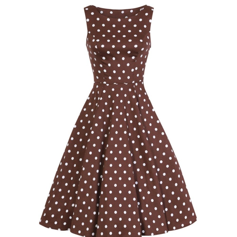 Pretty Kitty Fashion Chocolate And White Polka Dot 50S Audrey Swing Dress | 50S Swing Dresses