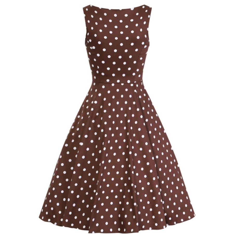 Pretty Kitty Fashion Chocolate And White Polka Dot 50S Audrey Swing Dress | 50S Swing Dresses