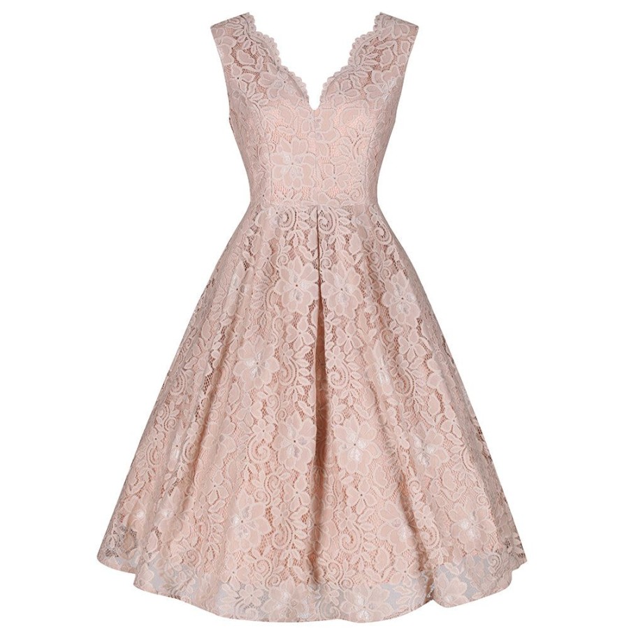 Jolie Moi Jolie Moi Salmon Champagne V Neck Sleeveless Embroidered Lace 50S | Cocktail Dresses