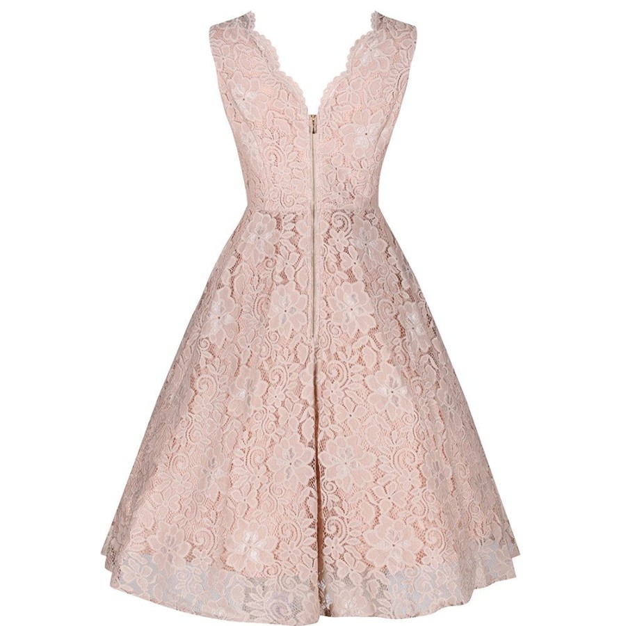 Jolie Moi Jolie Moi Salmon Champagne V Neck Sleeveless Embroidered Lace 50S | Cocktail Dresses