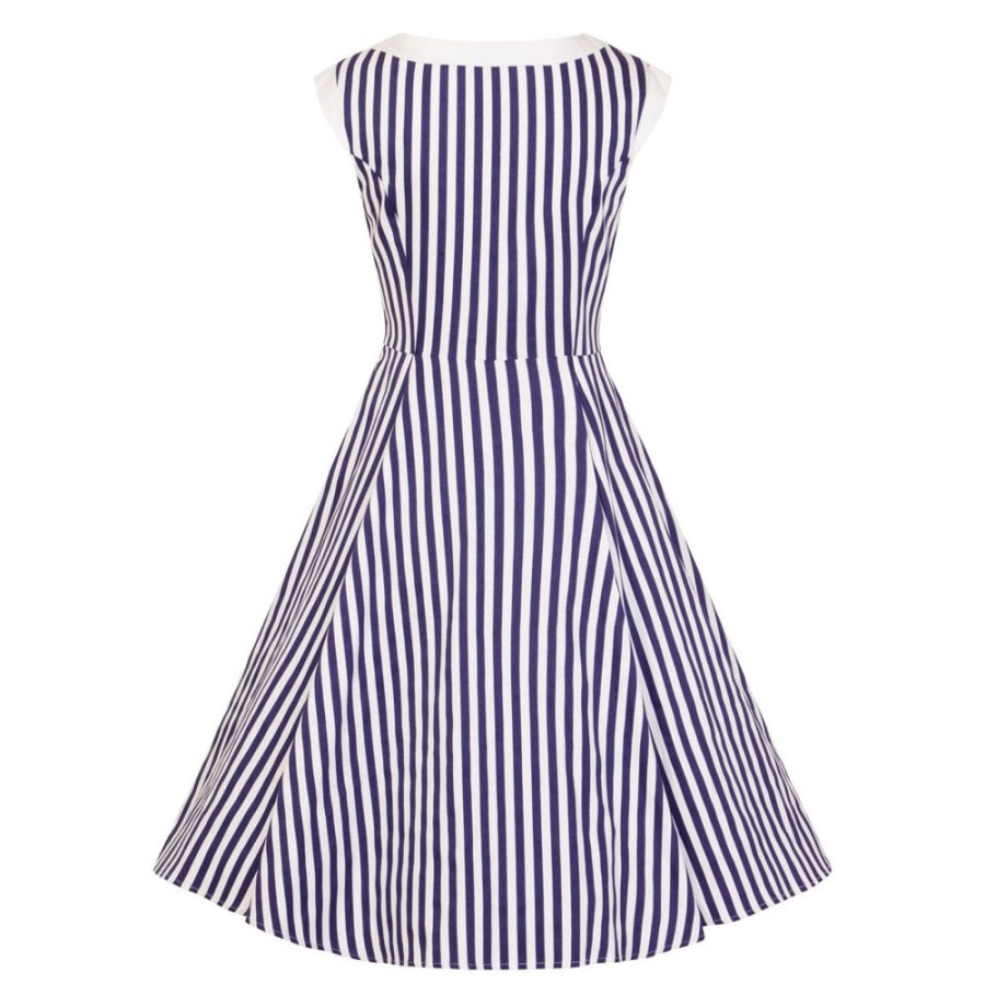 Pretty Kitty Fashion Navy Blue And White Striped Sleeveless Rockabilly 50S Swing Dress | 50S Swing Dresses