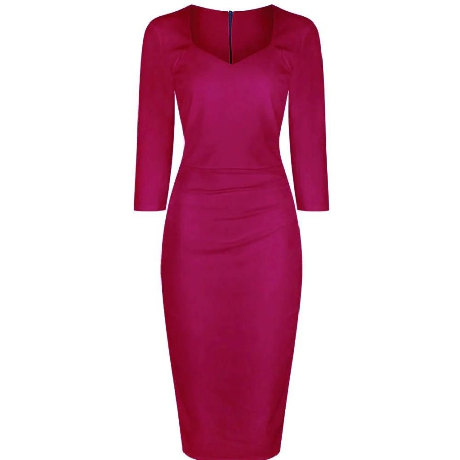 Pretty Kitty Fashion Purple 1940'S Vintage 3/4 Sleeve Bodycon Pencil Dress | Pencil Dresses