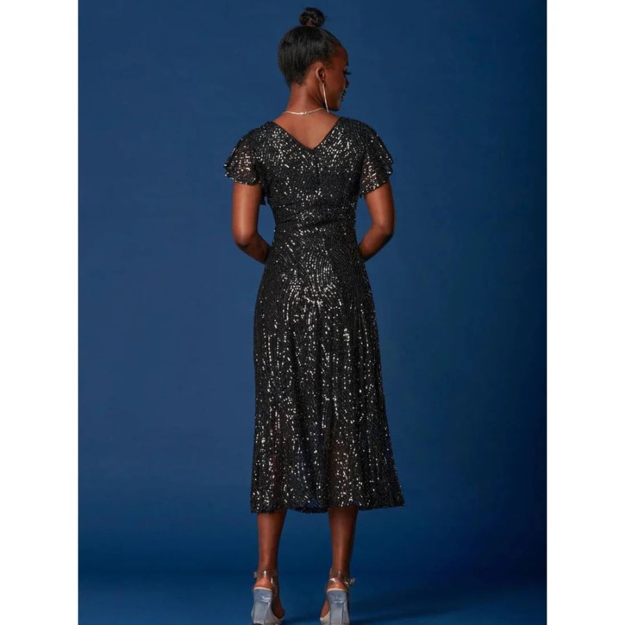 Jolie Moi Jolie Moi Sequin Fit & Flare Angel Wing Sleeve Dress | Party Dresses