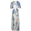 Pretty Kitty Fashion Hope & Ivy White & Blue Floral Print Flutter Sleeve Maxi Wrap Dress | Maxi Dresses