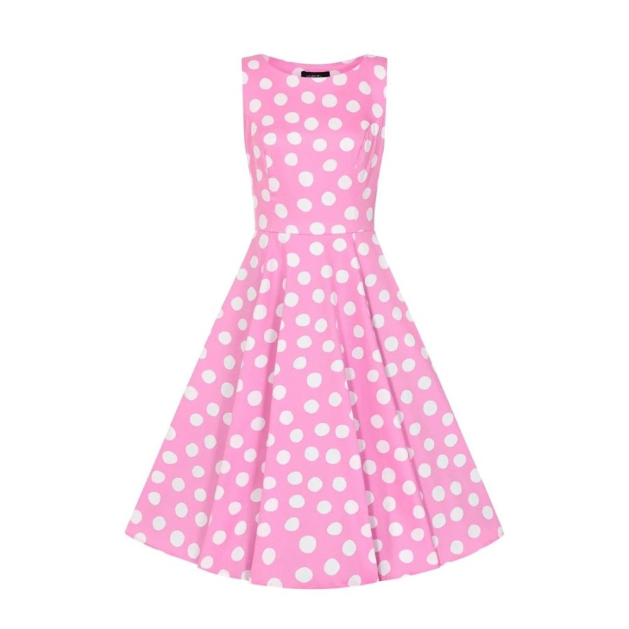 Hearts and Roses White Sleeveless Polka Dot Audrey Swing Tea Dress | 50S Swing Dresses