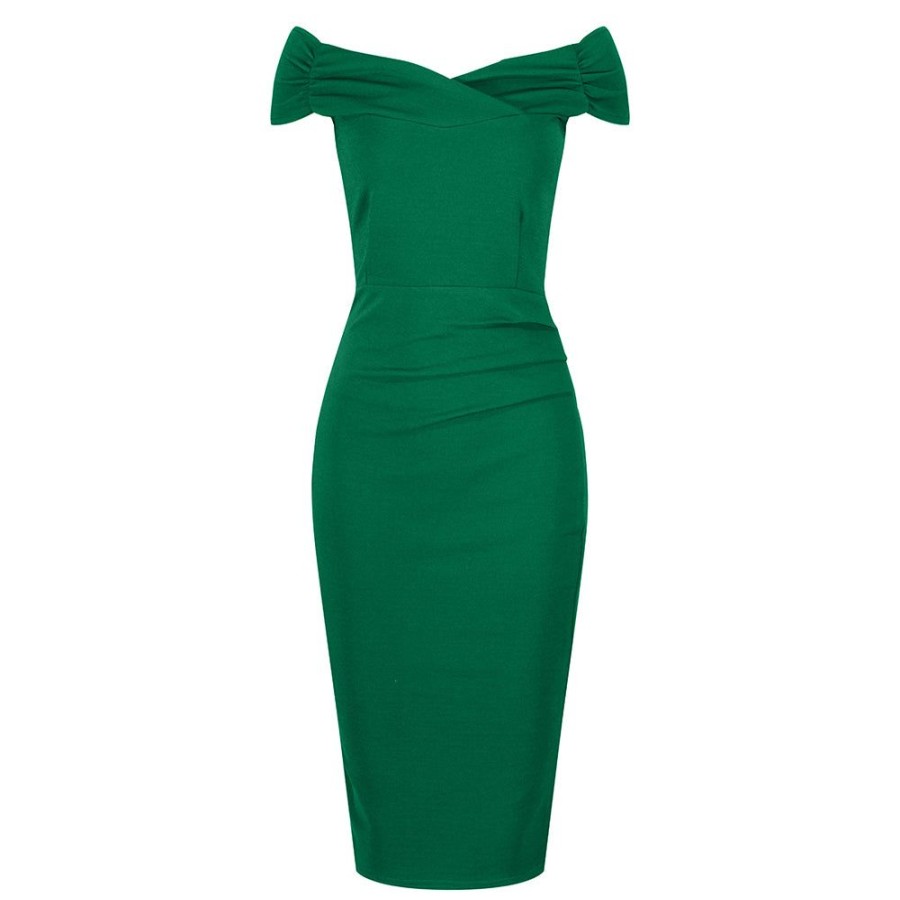 Pretty Kitty Fashion Emerald Cap Sleeve Crossover Top Bardot Wiggle Dress | Bardot Dresses