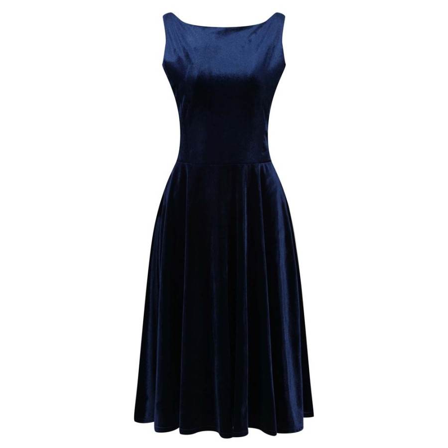 Pretty Kitty Fashion Navy Velour Audrey Style 50S Swing Dress | Party Dresses