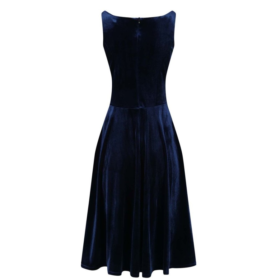 Pretty Kitty Fashion Navy Velour Audrey Style 50S Swing Dress | Party Dresses