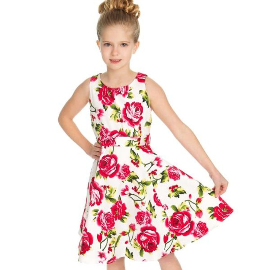 Pretty Kitty Fashion Little Kitty Girl'S White And Sweet Rose Floral Party Dress | Girls